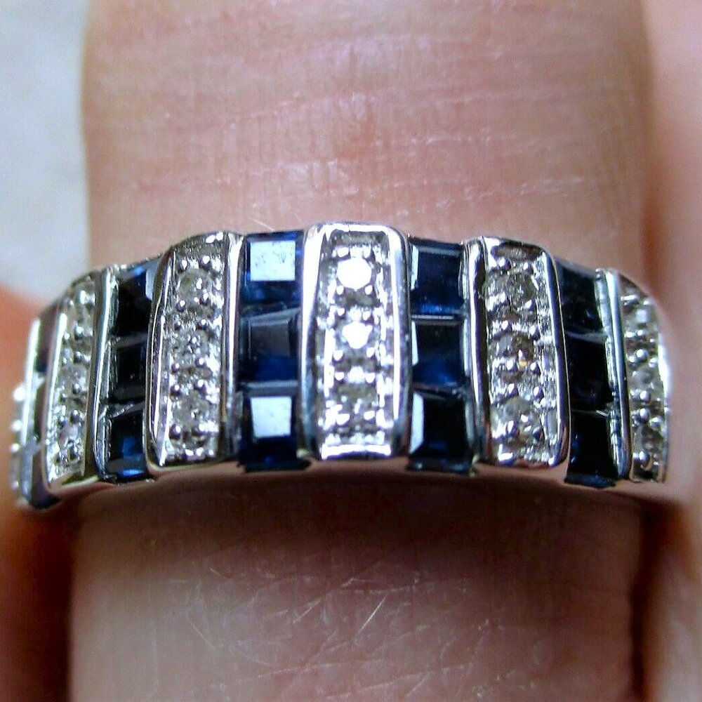NWT Designer Chuck Clemency STS Solid 14K White Gold Diamond Sapphire Band Ring